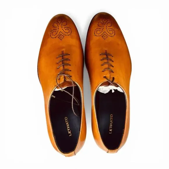 Lethato Tan Patina Medallion Toe Oxford Leather Shoes Wholecut US 12.5 13 - Picture 7 of 8